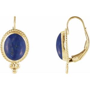 14K Yellow Gold Oval 10 X 8 Mm Natural Lapis Earrings