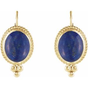 14K Yellow Gold Oval 10 X 8 Mm Natural Lapis Earrings
