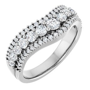 14K White Gold Lab-Grown Diamond Round 3.1 Mm Lab-Grown Diamond Polished 1 Ctw Lab-Grown Diamond Accented Contour Band Size 7