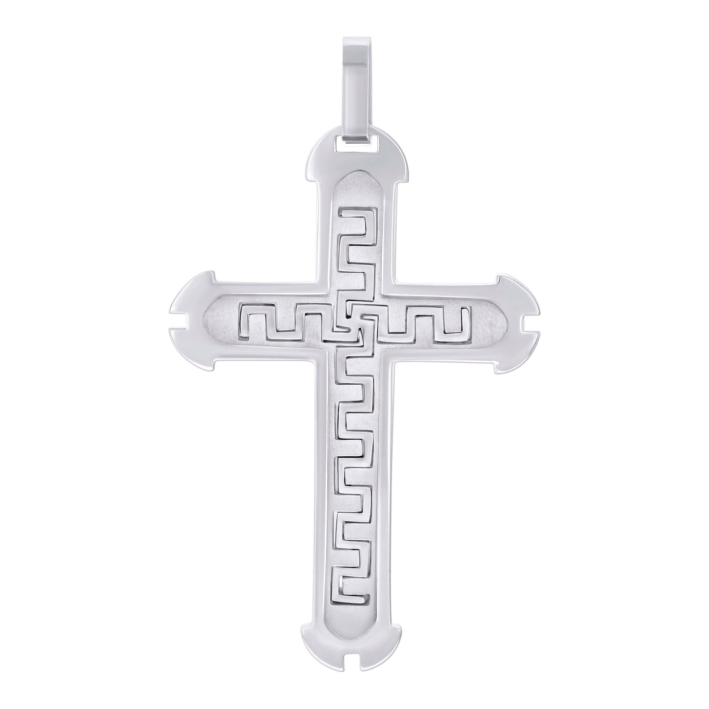 Stainless Steel Or Black-Tone Or Yellow-tone Mens Greek Key Cross Religious Charm Pendant