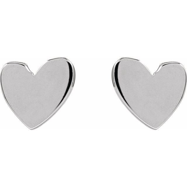 14K White Gold 4 X 4 Mm Pair Friction Back .37 In Polished Asymmetrical Heart Earrings