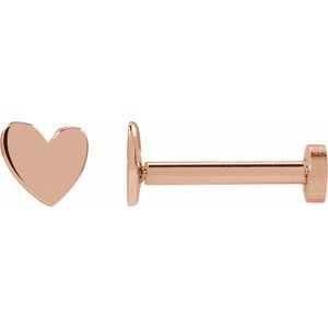 14K Rose Gold 4 X 4 Mm Pair Press Fit Back Included 6 Mm Polished Assymetrical Heart Earrings With Press Fit Posts And Backs