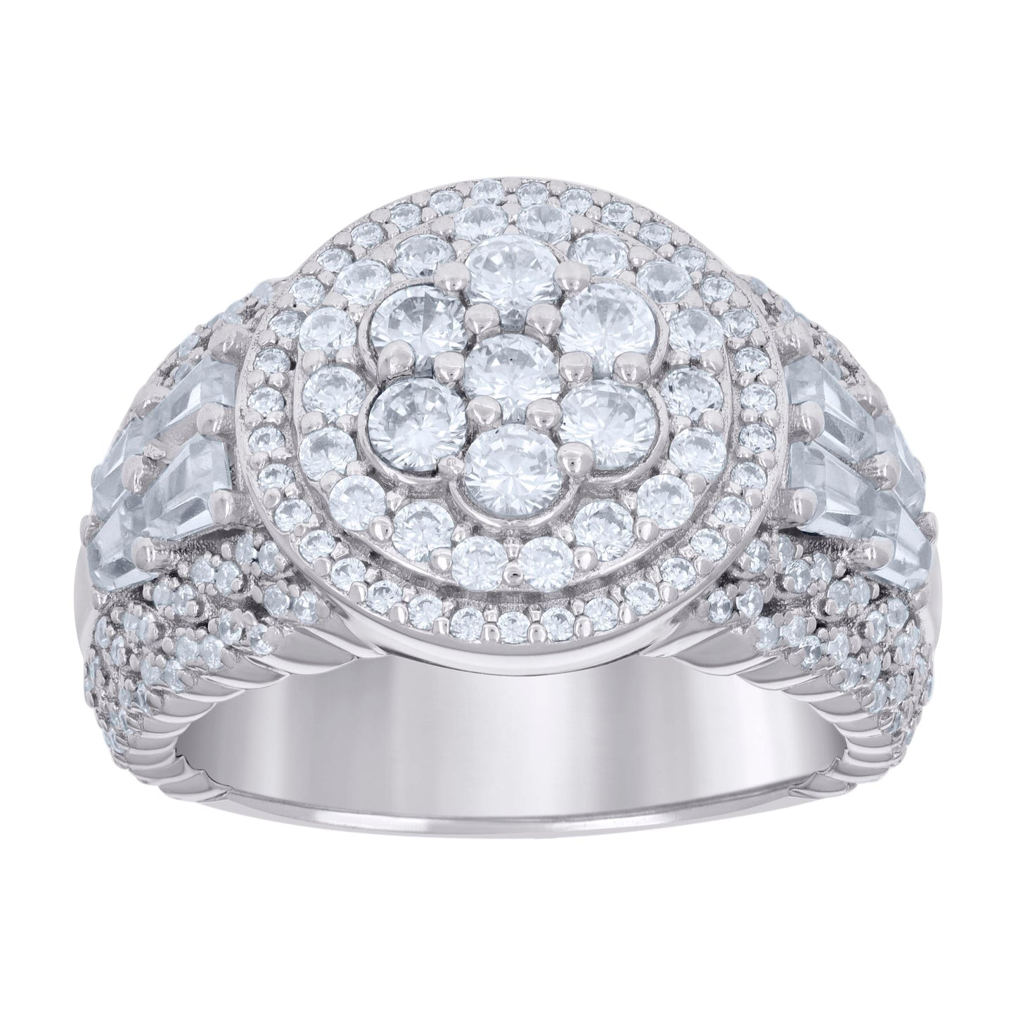 Sterling Silver Men's Baguette Round Cubic-Zirconia Fashion Bridal Anniversary Wedding Engagement Band Ring