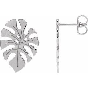 Sterling Silver 18 X 13 Mm Pair Friction Backs Included Polished Monstera Leaf Stud Earrings