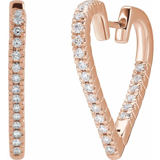 14K White Or Rose Gold 23 X 2.3 Mm Pair Hinged Polished 5/8 Ctw Natural Diamond Inside-Outside Heart Earrings