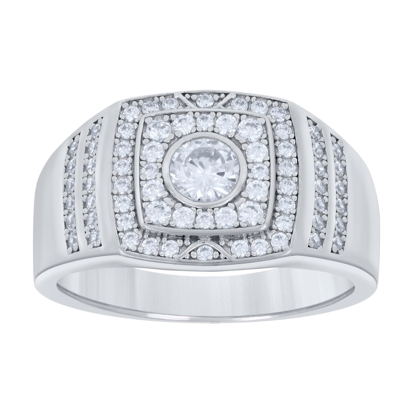 Sterling Silver Men's Cubic-Zirconia Fashion Bridal Anniversary Wedding Engagement Band Ring
