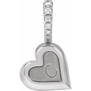 14K White Gold Round 1.3Mm G-H I1 .03 Ctw Natural Diamond Engravable Sideways Heart Pendant