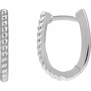 14K White Gold 17.5 X 11.6 Mm 1.6 Mm Pair Hinged Polished Rope Oval Hoop Earrings