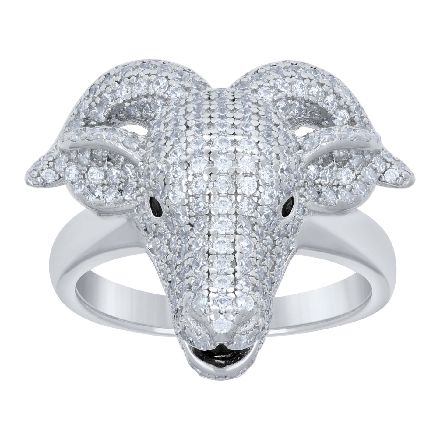 Sterling Silver Mens Cubic-Zirconia Black Enameled Goat Head Animal Wildlife Bridal Anniversary Wedding Engagement Band Ring
