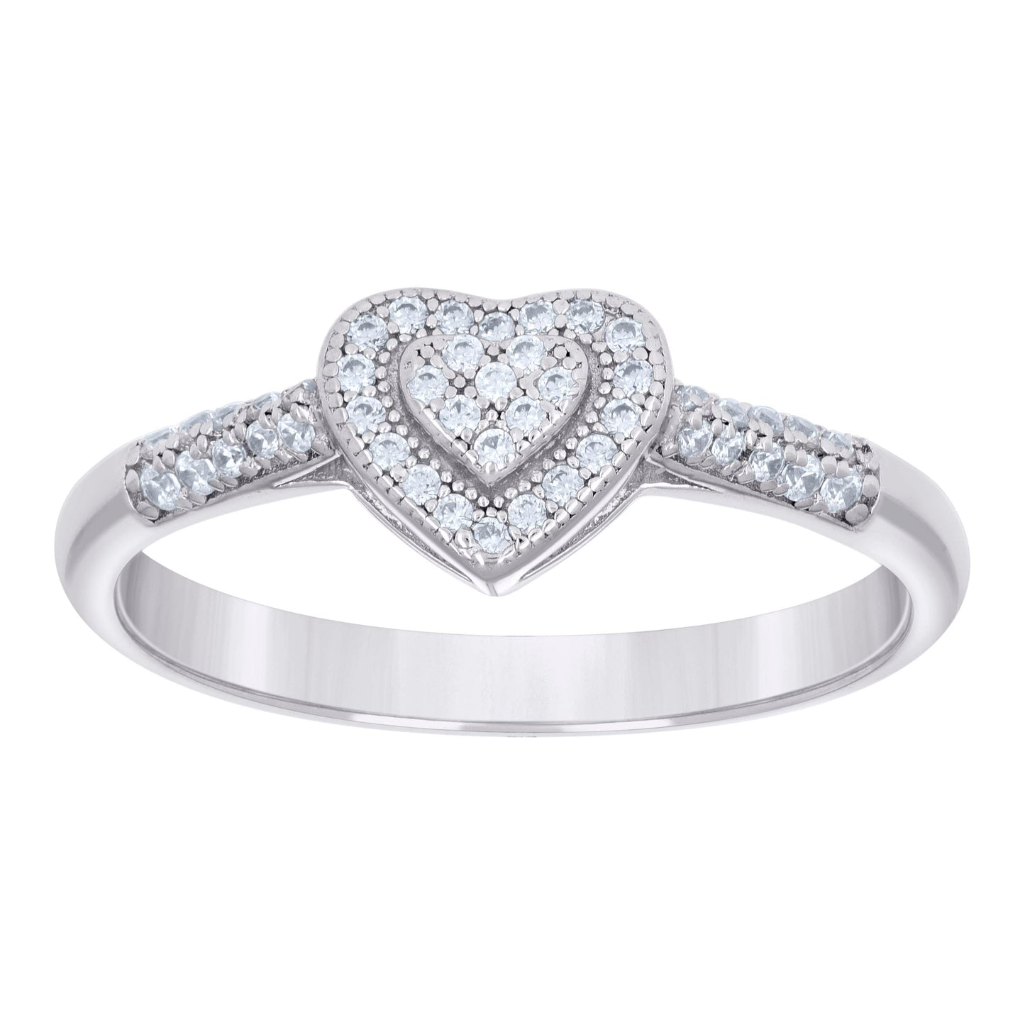 Sterling Silver Women's Cubic-Zirconia Love Heart Bridal Anniversary Wedding Engagement Band Ring