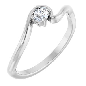 14K White Gold Oval 4 X 3 Mm Polished 1/6 Ct Lab-Grown Diamond Freeform Solitaire Ring Size 7