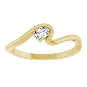 14K Yellow Gold Oval  4 X 3 Mm Polished 1/6 Ct Natural Diamond Freeform Solitaire Ring Size 7