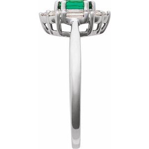 14K White Gold Oval 6 X 4 Mm Polished Lab-Grown Emerald And 3/8 Ctw Natural Diamond Ring Size 7