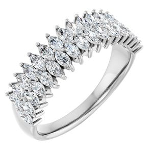 14K White Gold Marquise 3 X 1.5 Mm Polished 1 Ctw Lab-Grown Diamond Double Row Anniversary Band Size 7