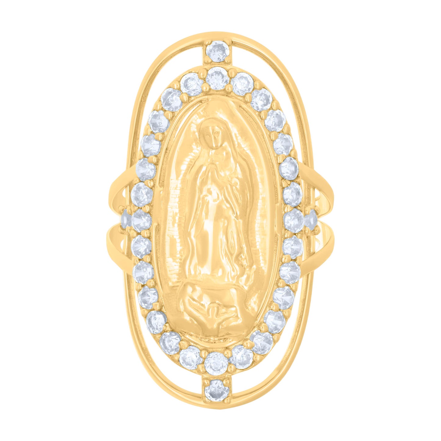 10K Yellow Gold Womens Cubic-Zirconia Guadalupe Religious Bridal Anniversary Engagement Wedding Ring