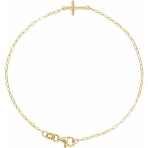 14K Yellow Gold 12.4 X 7 Mm 7 In Polished Sideways Cross Bracelet