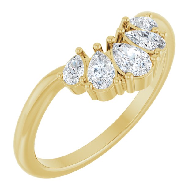 14K Yellow Gold Pear 4.5 X 3 Mm Polished 1/2 Ctw Natural Diamond Contour Band, Size 7