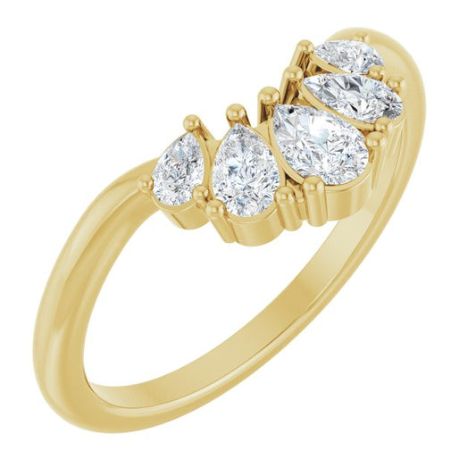 14K Yellow Gold Pear 4.5 X 3 Mm Polished 1/2 Ctw Natural Diamond Contour Band, Size 7