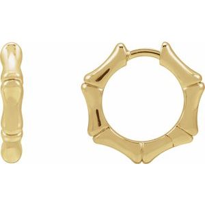 14K Yellow Gold Pair Hinged Bamboo Hoop Earrings, Length: 15.5 Mm, Thickness: 2.77 Mm