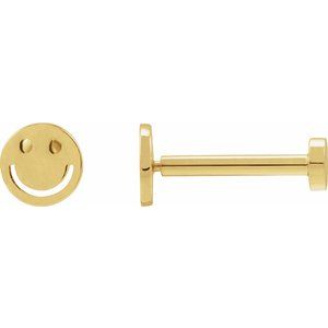 14K Yellow Gold 4 X 4 Mm Pair Press Fit Back Polished Smiley Face Earring With Press Fit Post And Back
