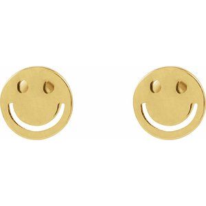 14K Yellow Gold 4 X 4 Mm Pair Press Fit Back Polished Smiley Face Earring With Press Fit Post And Back