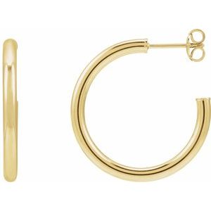14K Yellow Or White Gold Or Sterling Silver Pair Friction Backs Included Polished Hollow Open Tube Hoop Earrings, Length 25 Mm, Thickness 2.5 Mm