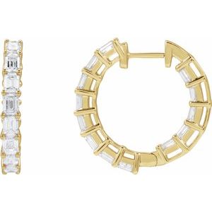 14K Yellow Gold Pair Emerald Shape 3.2 X 2.3Mm I1, Gh 3 Ctw Natural Diamond Inside-Outside Hoop Earrings, Length: 21.2 Mm, Thickness: 3.2 Mm
