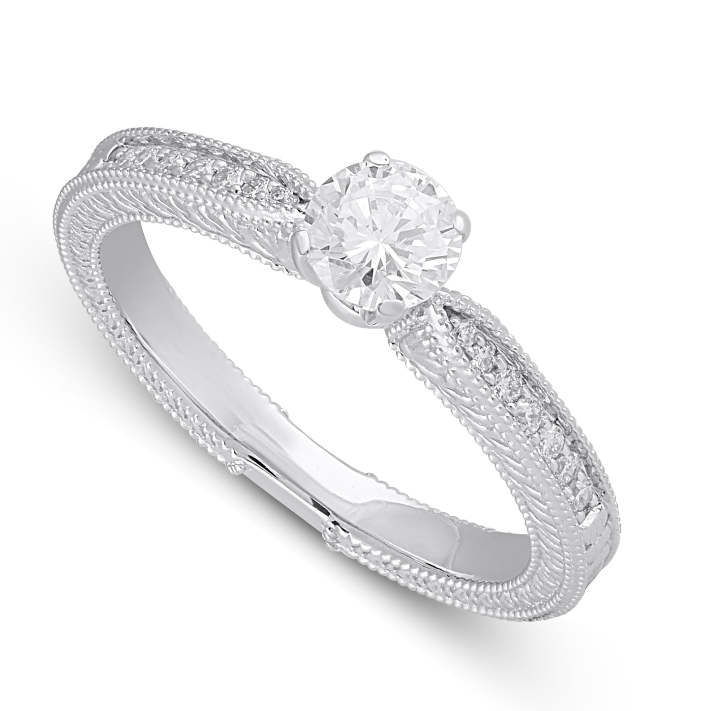 14K White Gold  0.64 Cttw Lab Grown Diamond Ladies Ring