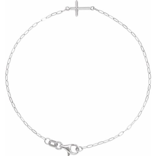 14K White Gold 12.4 X 7 Mm 7 In Polished Sideways Cross Bracelet