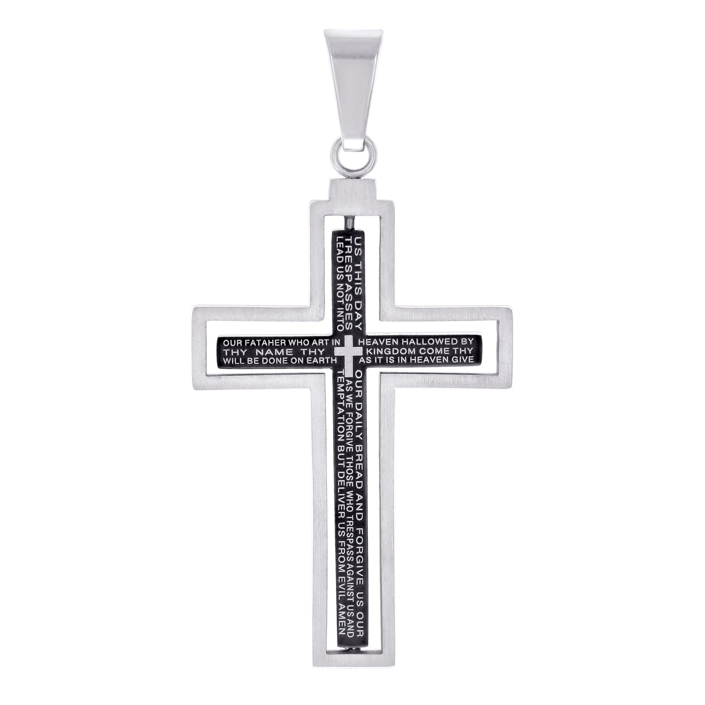 Stainless Steel Or Yellow Tone Or Black-tone Mens Lord's Prayer Cross Religious Charm Pendant