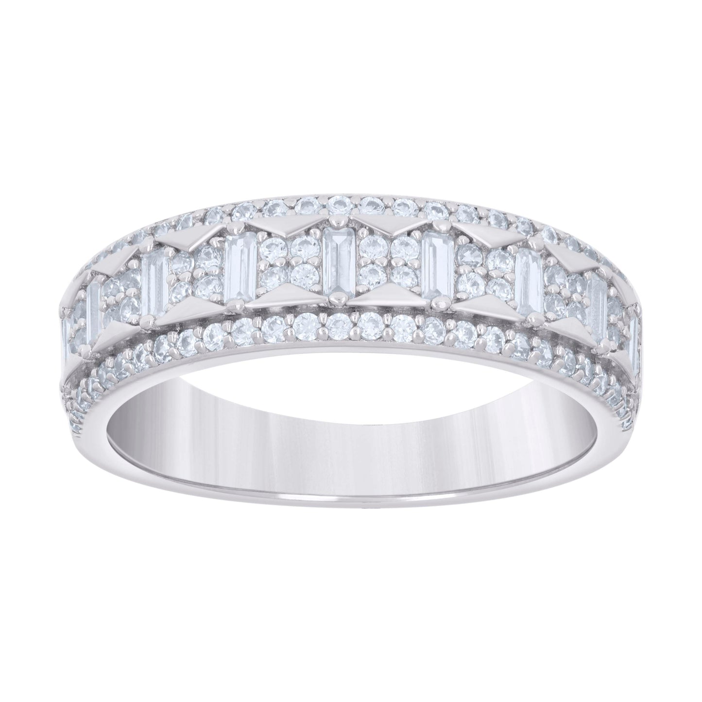 Sterling Silver Men's Baguette Round Cubic-Zirconia Fashion Bridal Anniversary Engagement Wedding Band Ring