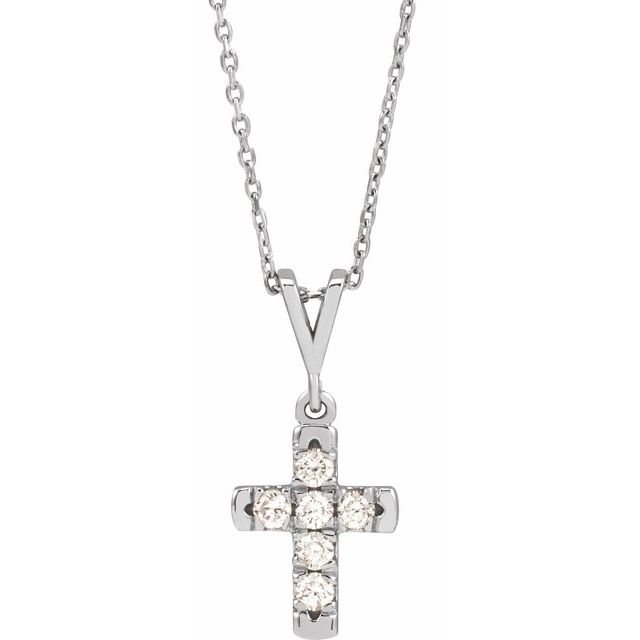 Platinum Round 2.2Mm Si2-Si3, G-H 16-18 In Polished Natural Diamond French-Set Cross Necklace