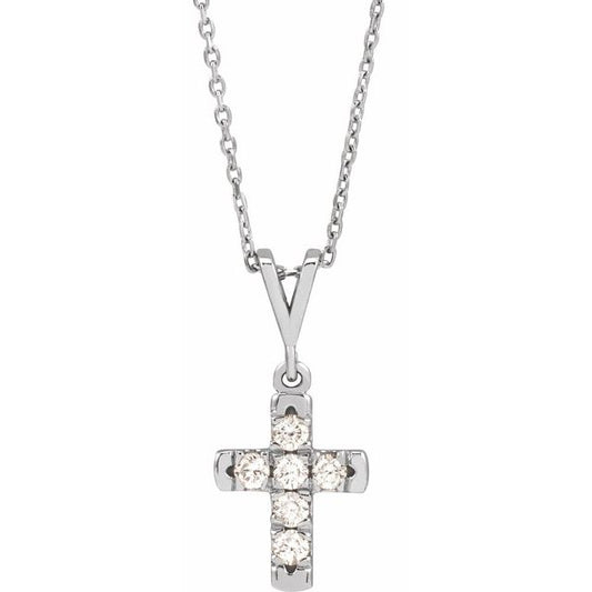 Platinum Round 2.2Mm Si2-Si3, G-H 16-18 In Polished Natural Diamond French-Set Cross Necklace