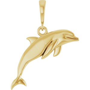 14K Yellow Gold 22 X 16.7 Mm Polished Dolphin Pendant