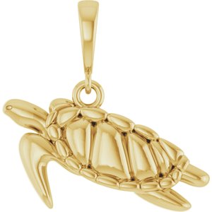 14K Yellow Gold 16.9 X 16.6 Mm Polished Sea Turtle Pendant