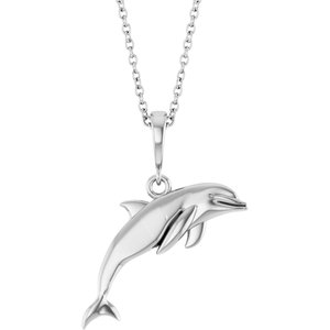 Sterling Silver 22 X 16.7 Mm 16-18 In Polished Dolphin Necklace