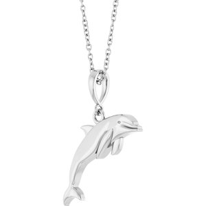 Sterling Silver 22 X 16.7 Mm 16-18 In Polished Dolphin Necklace