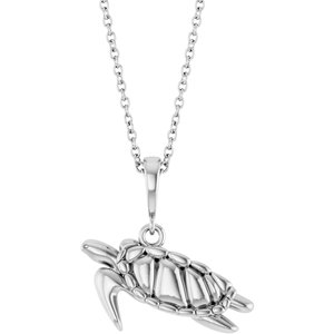 Sterling Silver 16.9 X 16.6 Mm 16-18 In Polished Sea Turtle Necklace