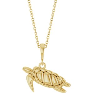 14K Yellow Gold 16.9 X 16.6 Mm 16-18 In Polished Sea Turtle Necklace