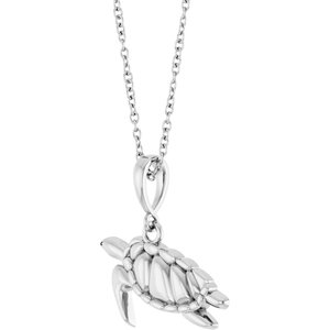 Sterling Silver 16.9 X 16.6 Mm 16-18 In Polished Sea Turtle Necklace
