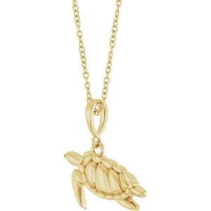 14K Yellow Gold 16.9 X 16.6 Mm 16-18 In Polished Sea Turtle Necklace