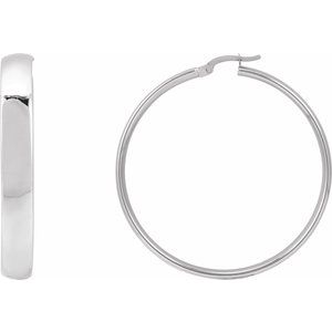 14K White Gold Pair Hoop Earrings, Length: 40 Mm, Thickness: 6 Mm