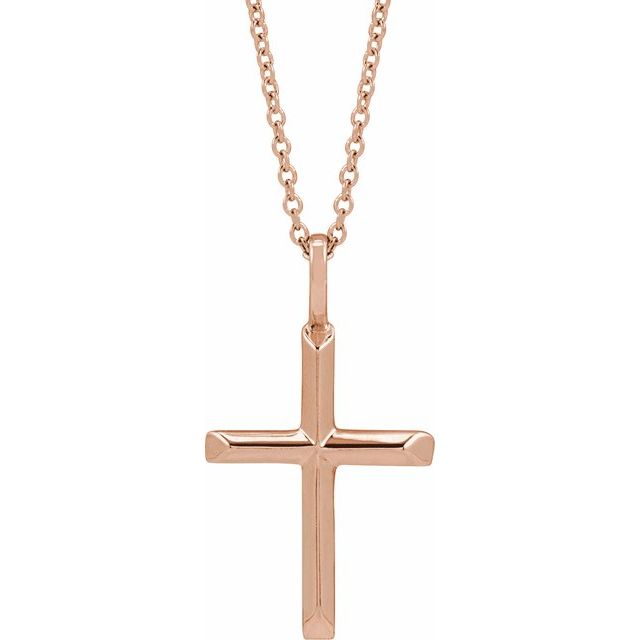 14K Rose Gold 23 X 13 Mm 16-18 In Polished Knife Edge Cross Necklace