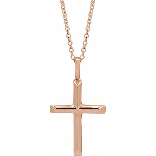 14K Rose Gold 23 X 13 Mm 16-18 In Polished Knife Edge Cross Necklace