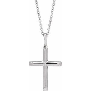 Sterling Silver 23 X 13 Mm 16-18 In Polished Knife Edge Cross Necklace