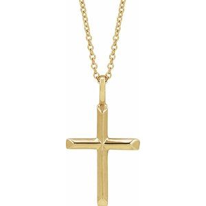 18K Yellow Gold-Plated Sterling Silver 23 X 13 Mm 16-18 In Polished Knife Edge Cross Necklace