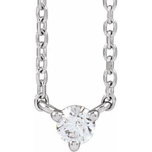 14K White Gold Round 2.5Mm G-H I1 .06 Ct Natural Diamond 3-Prong Necklace, Length: 18 In