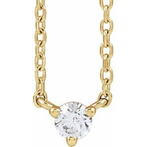 14K Yellow Gold Round 3Mm G-H I1 1/10 Ct Natural Diamond 3-Prong Necklace, Length: 18 In