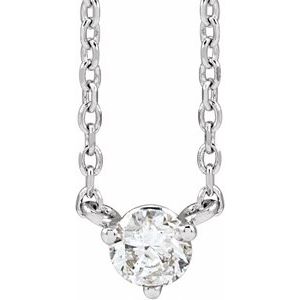 14K White Gold Round 3.5Mm G-H I1 1/6 Ct Natural Diamond 3-Prong Necklace, Length: 18 In