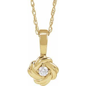 14K Yellow Gold Round 3Mm G-H I1 1/10 Ct Natural Diamond Knot Necklace, Length: 18 In